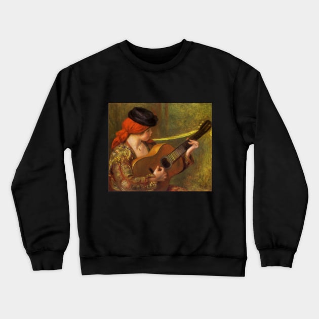 Young Spanish Woman with a Guitar by Pierre Renoir Crewneck Sweatshirt by MasterpieceCafe
